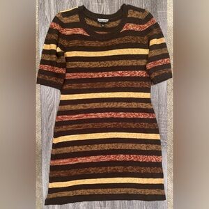 Allison Brittney Brown, Gold, Orange Striped Sweater Dress | Size Large